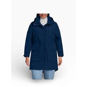 Land's End Squall Navy Parka Women's 1X 18 Navy Blue Rain Resistant Lined Hood